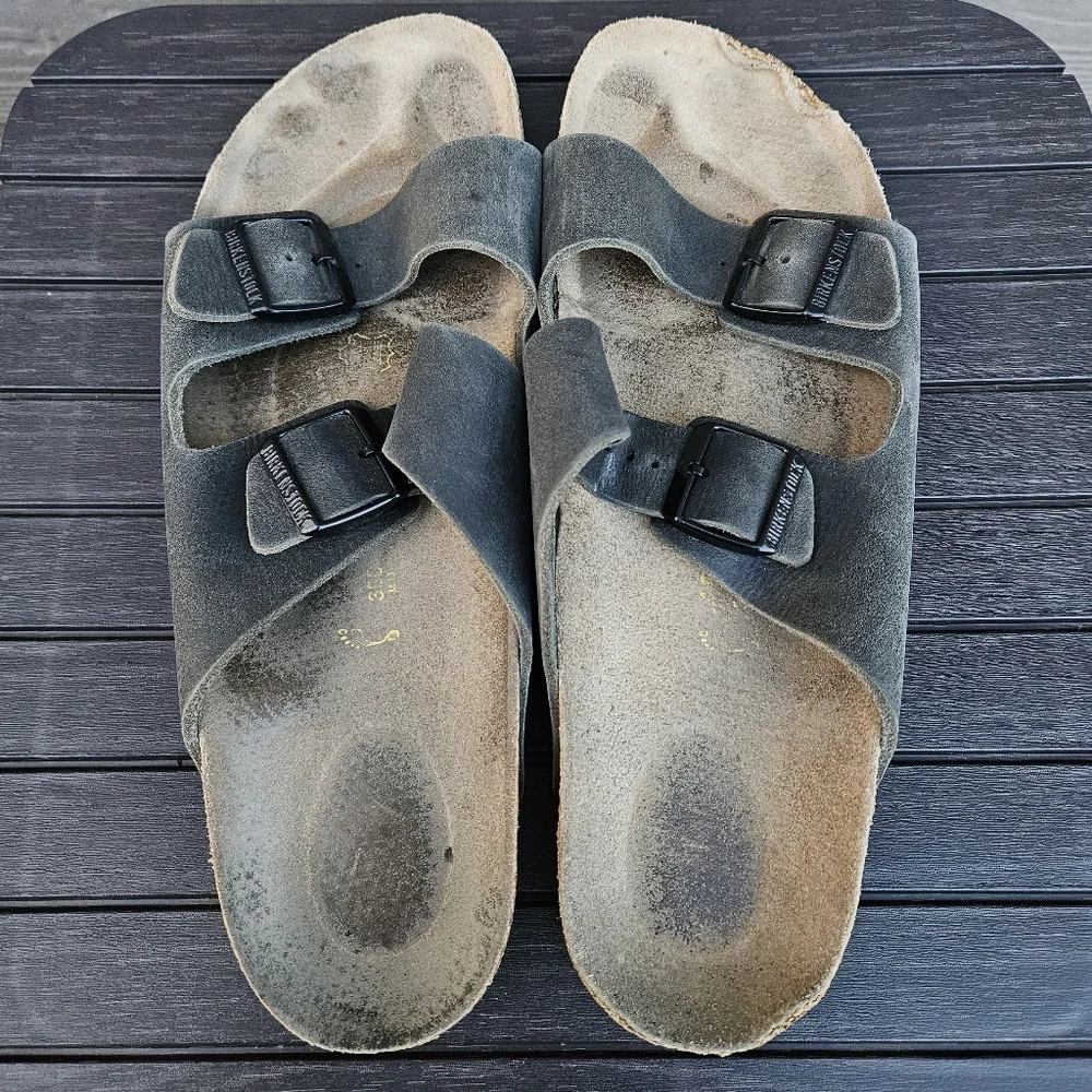 Birkenstock Arizona Sandals Mens Faded Black Leather Shoes EU 46 US 13 - 13.5